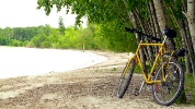 Link to large version of bike on Hecla beach photo Bike on Hecla beach.